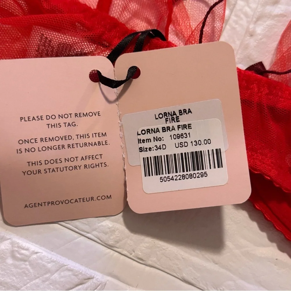 New Agent Provocateur Lorna Bra Color Red/Fire Size 34D